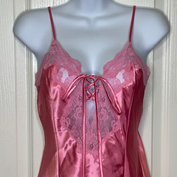 Vintage Frederick’s Of Hollywood Nightie Slip Chemise Rose Pink Lace Detail Sm - Image 3