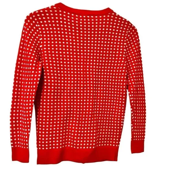 Merona Womens Pink White Polka Dot Cardigan Sweater Button Small Worn By Actress - Image 2
