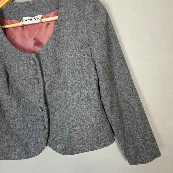 Vintage 1960s Cropped Blazer Jacket 3/4 Length Sleeves Women Carlette Twee Gray - Image 5