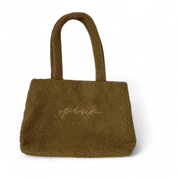 PINK Victoria's‎ Secret Sherpa Tote Bag Plush Teddy Purse Handbag Brown - Image 3