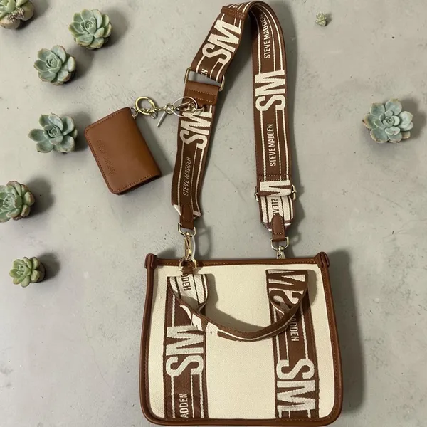 Steve Madden BWEBBER Mini Tote‎ Bag Womens Small Creme Brown NEW Crossbody Purse - Image 2