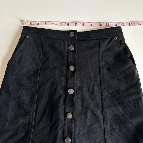 Abercrombie & Fitch Black Faux Suede Button Up A-Line Mini Skirt Women’s XS - Image 4