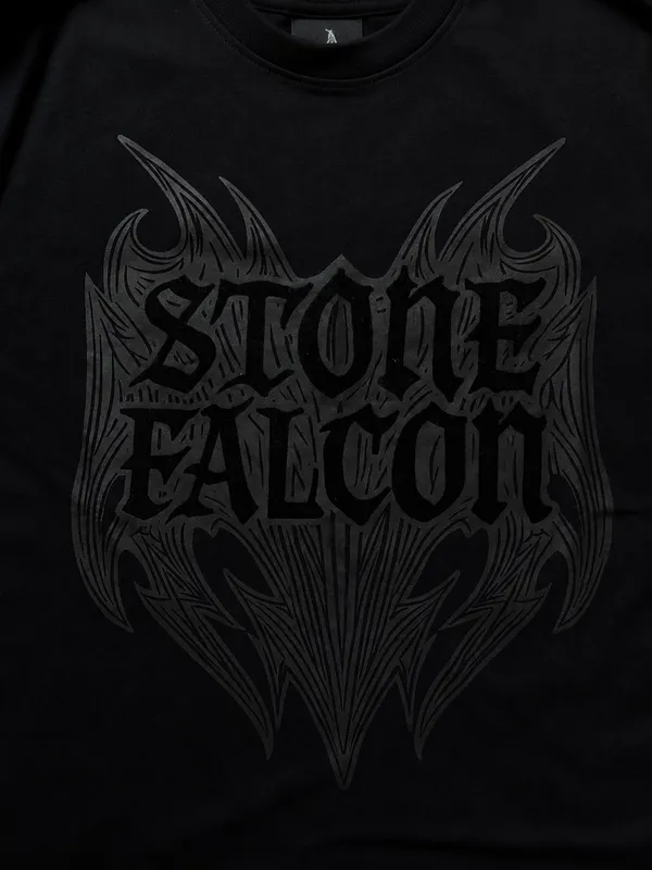 Stone Falcon Black Graphic T-Shirt Gothic Streetwear Short Sleeve - Image 4