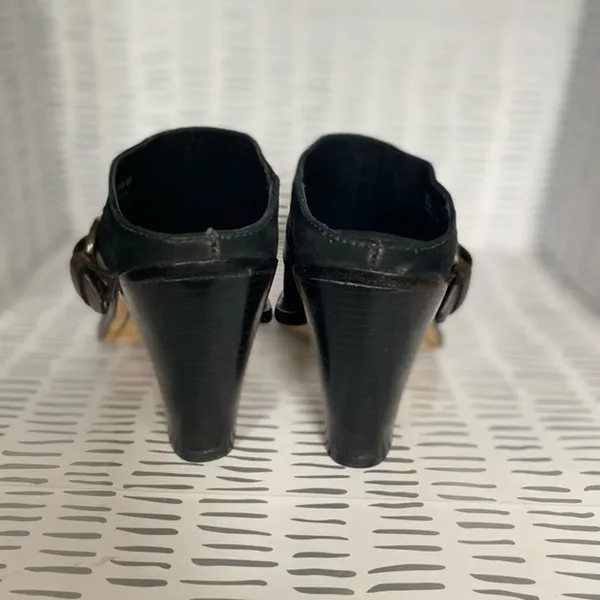 Cole Haan Womens Black LeatherNuBuck Buckle Mule Heeled Booties‎ Size 8B - Image 4