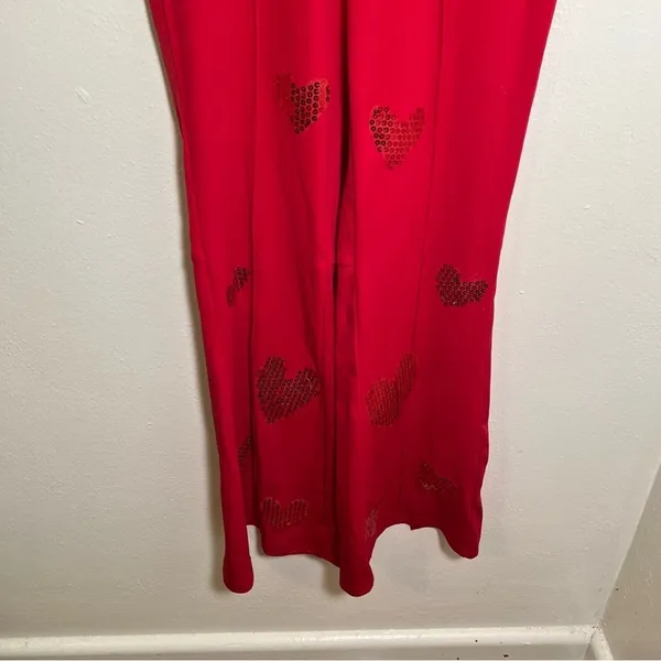Women's Pull On Pant Red Sequin Hearts Slit Hem Back Stretch Mid - Image 3