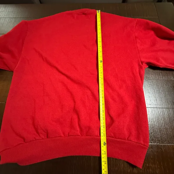 Vtg 90s Jerzees Sweatshirt L Red Patchwork Quilt Hearts Grandmacore USA Made - Image 8
