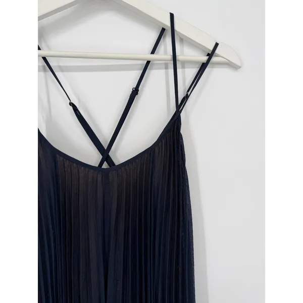BCBGMAXAZRIA Isadona Navy Pleated Maxi Dress XXS Crisscross Strappy Backward - Image 6