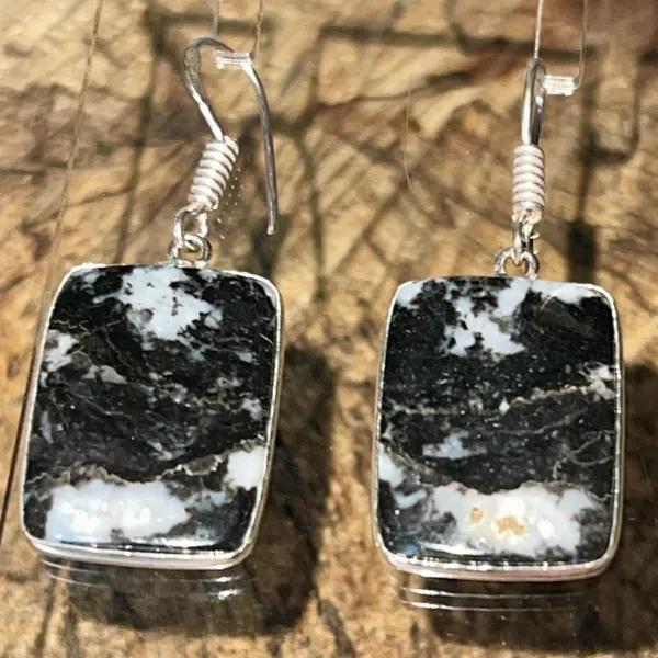 Square White Buffalo Turquoise Earrings 1 1/2” Black - Image 3