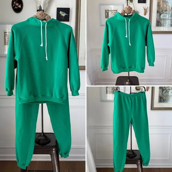 Vintage 80s 90s Boundary Waters Green Sweatsuit Track Suit Sweatshirt Sweatpants - Image 2