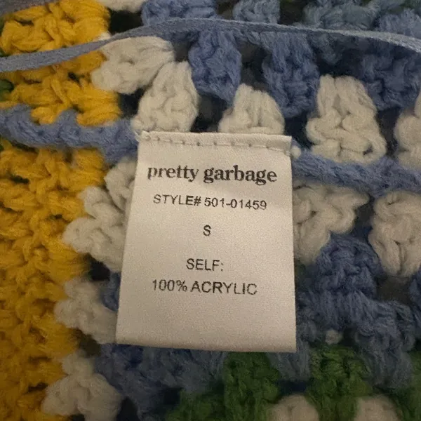 Pretty Garbage Crochet Halter Top Striped Granny Square Crop Top‎ Size Small - Image 5