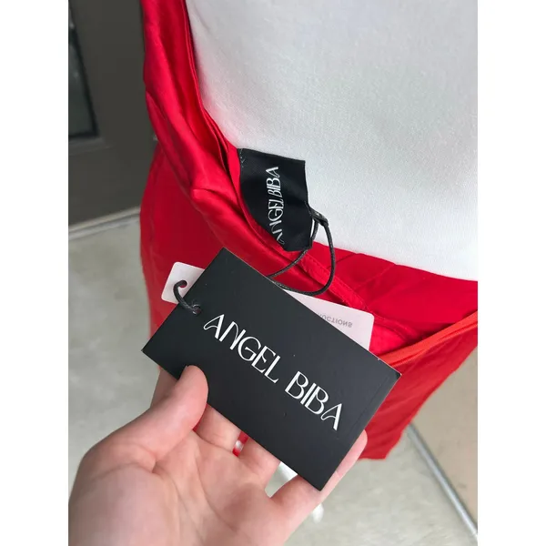 NWT Angel Biba Selfie Leslie Red Satin Mini Dress Open Back Size Small - Image 10