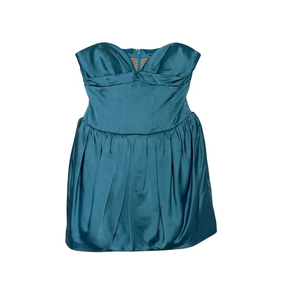 AMUR Teal Blue Satin Strapless Bubble Hem Mini Dress Size 4 NWT - Image 2