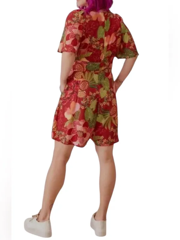 Farm Rio Red Forest Floral Print Romper S - Image 2