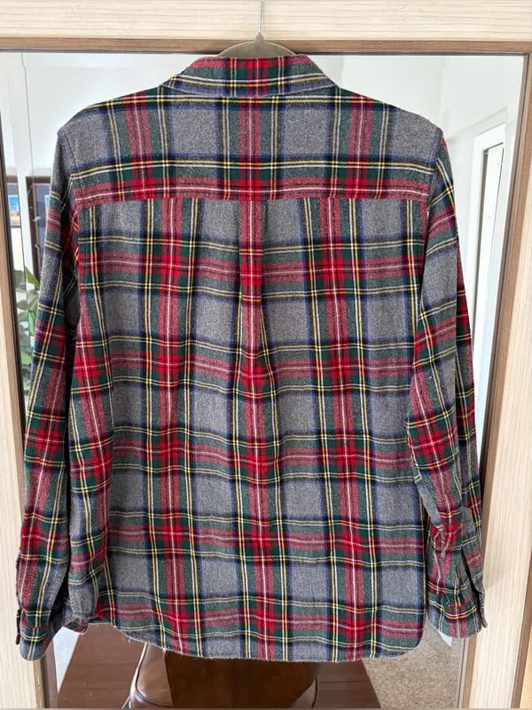 L.L.Bean gray plaid quarter-zip flannel shirt relaxed fit Zip front Cotton sz L - Image 6