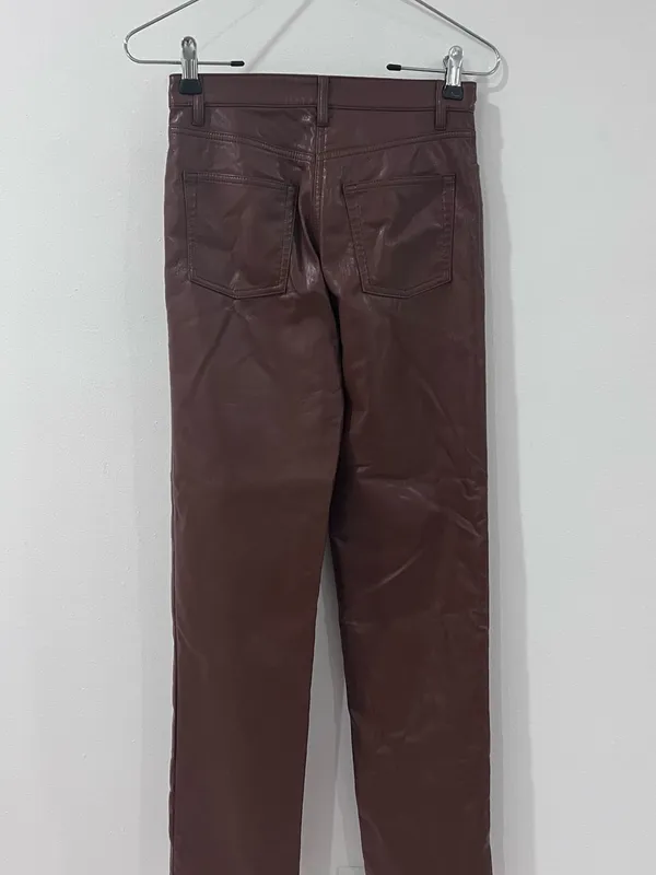 Aritzia Wilfred Melina Brown Vegan Leather Pants Sz 0 Y2K Straight Leg - Image 5
