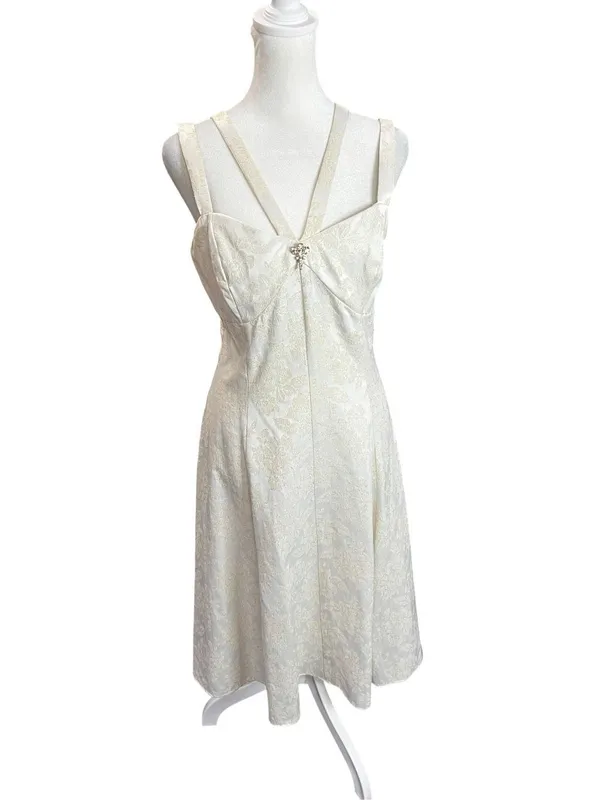Jessica McClintock Gunne Sax Vintage Ivory Brocade Corset Dress 9/10 - Image 2