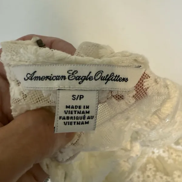 American Eagle Outfitters Women's Lace Peplum Top‎ small Ivory Floral Sheer Blou - Image 6