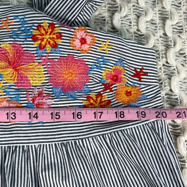 Savanna Jane White Striped Ruffled Dress Floral Embroidery Red Yellow Orange - Image 4
