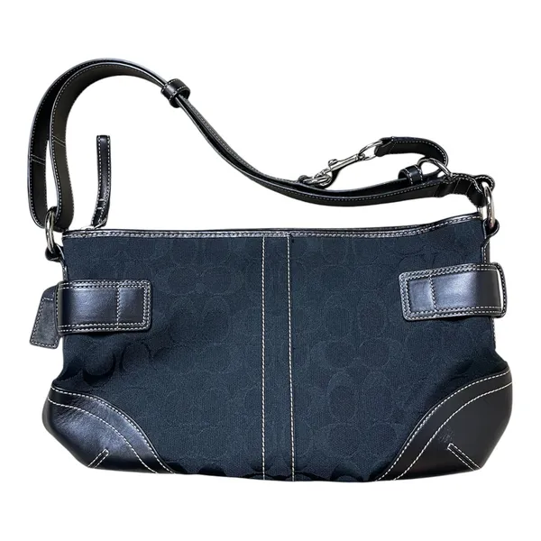 Vintage Black Coach Hamptons Signature Leather Buckle Crossbody Shoulder Bag - Image 6