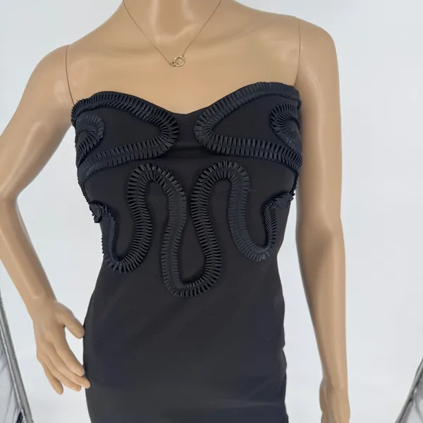 Kardashian‎ Kollection Black Strapless Bodycon Dress Ribbon Applique Small - Image 3