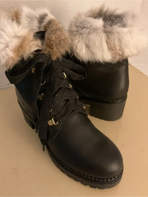 275 Central women black leather fur platform combat waterproof boots US 8 - Image 10