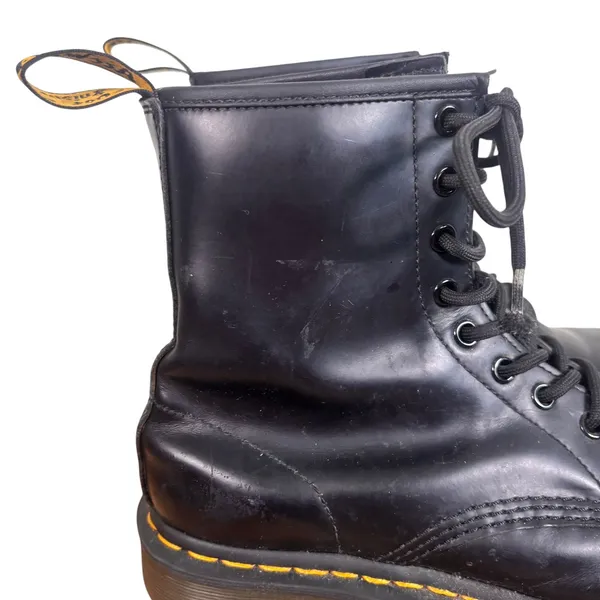 Dr. Martens 1460 Smooth Leather 8-Eye Combat Boots Black Yellow Stitching Sz 8 - Image 2