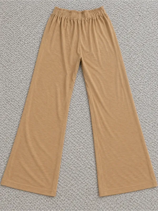 Known Supply Thorn Pant Tan Wide leg High Waist Latte Slub Organic Cotton Lounge - Image 3