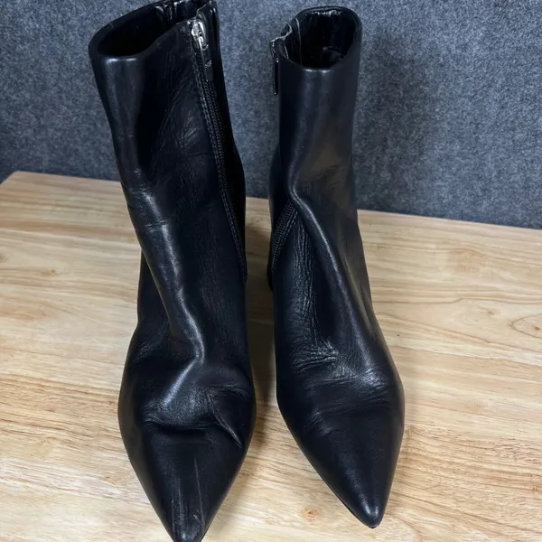Marc Fisher Womens Black Leather Pointed Toe Block Heel Ankle Boots Size 8.5M - Image 2