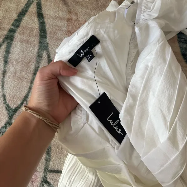 LULU’S Amalfi Coast White Pleated Flutter Sleeve Mini Dress - Image 8