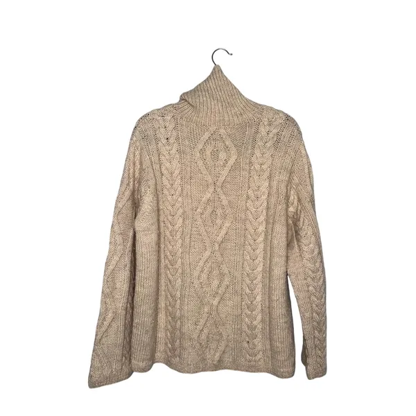 J.Crew Turtleneck Sweater Women XL Beige Good Wool Cable Hand Knit - Image 3