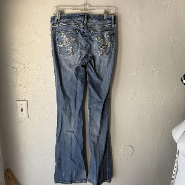 Rock 47 by Wrangler Jeans Y2k 28 Blue Cross Embroidery Bootcut‎ Low Rise Denim - Image 10