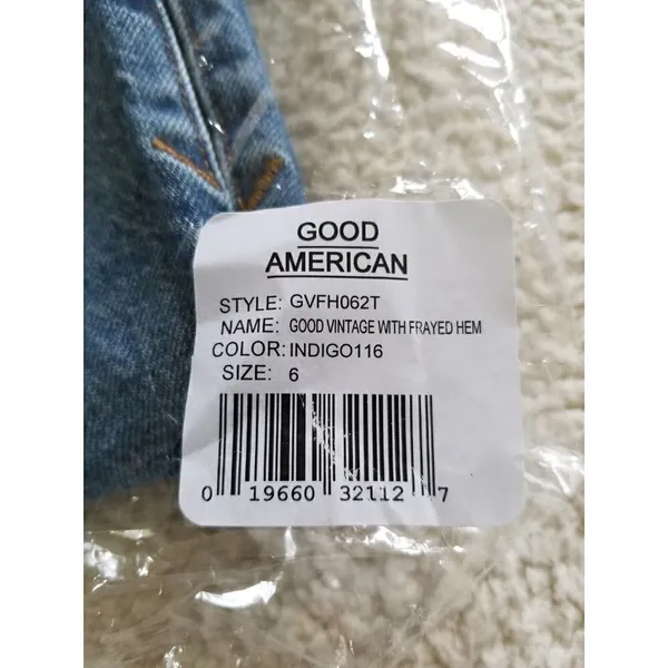 Good American Good Vintage Straight Leg Fray Jeans Indigo Blue Women's Sz 6/28 - Image 15