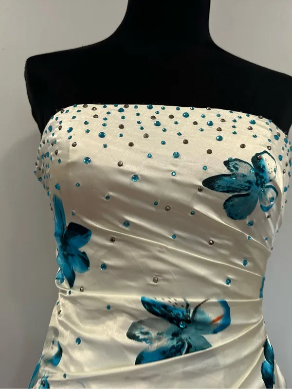 Night Moves Blue White Floral Strapless Gown Y2K US 6 - Image 2