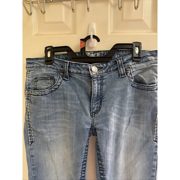 Wrangler Rock 47 Women's Blue Jeans Ultra Low Rise Sz‎ 30x34 Rodeo Cowgirl Denim - Image 2