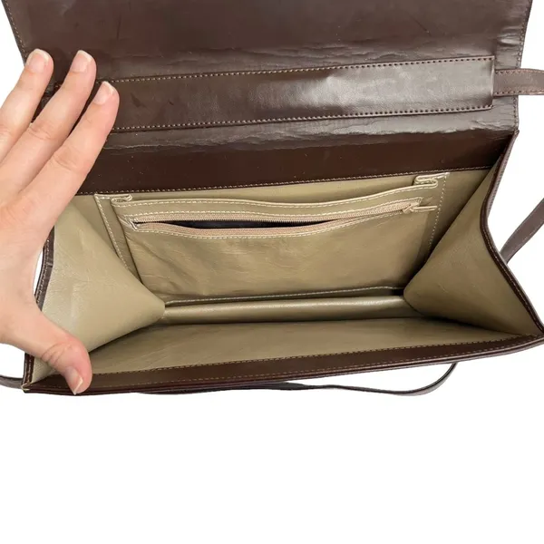 Brown Faux Leather & Suede Patchwork Front Shoulder Purse Bag - Image 11