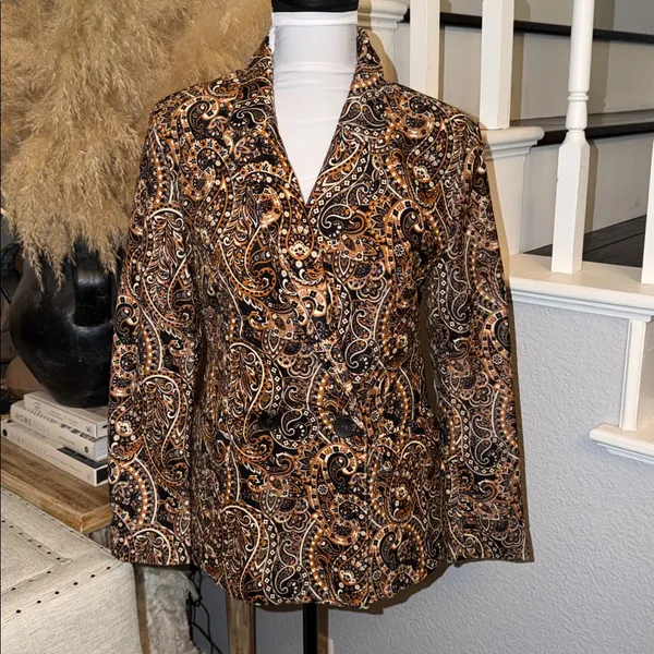 Driftwood Velvet Paisley Jacquard Blazer 70’s Western Embroidery Boho SZ S - Image 2