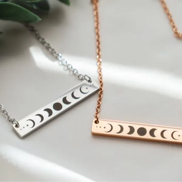 Boutique White Gold Plated‎ Celestial Necklace w/ Moon Phases Bar Pendant Necklace 16-18” - Image 6