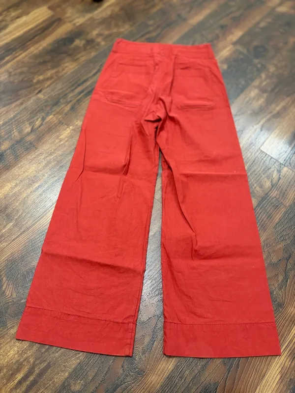 Anthropologie Colette Crop Linen Pants Wide Leg Maeve Raspberry Pink Sz 27 - Image 4
