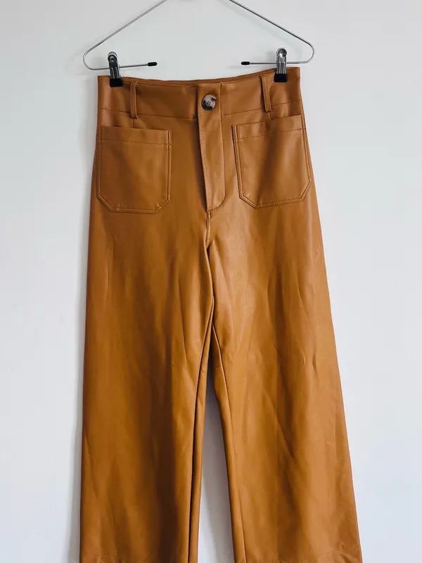 Maeve Anthropologie Colette Faux Leather Pants 27 • Camel Wide Leg - Image 3