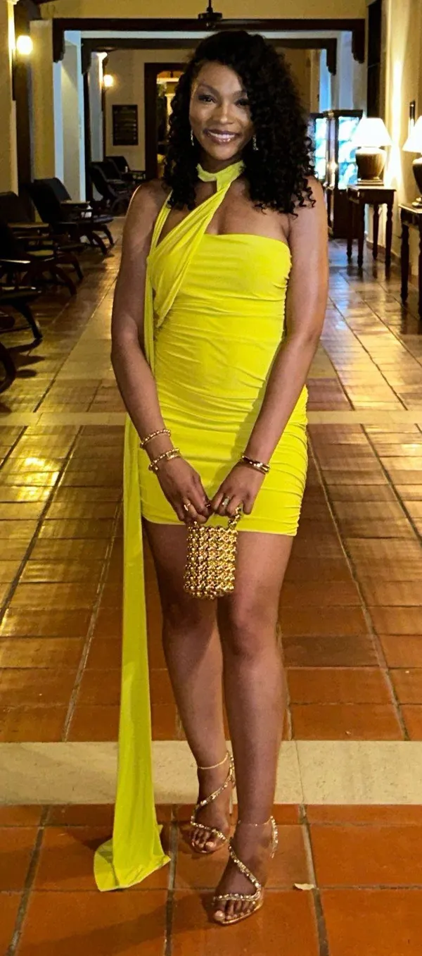Lime Green Club L London Ruched Asymmetric Mini Dress with Attached Scarf - Image 2