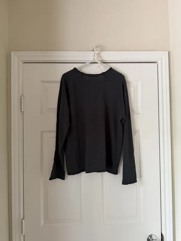 Zara Charcoal Distressed Long Sleeve Quarter Button Down Top - Image 5