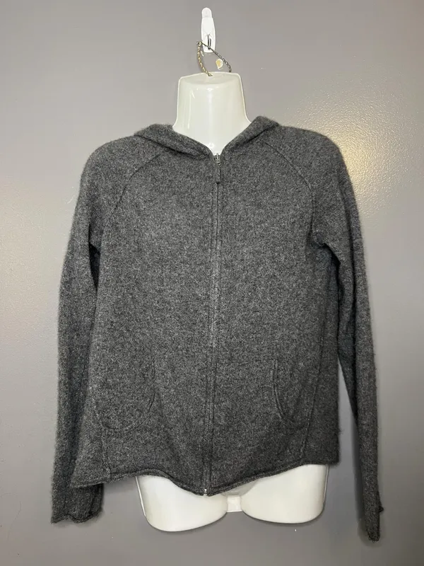 360 Cashmere Sweater Womens Small Gray 100% Hooded Full Zip Star Back Hoodie - Image 2