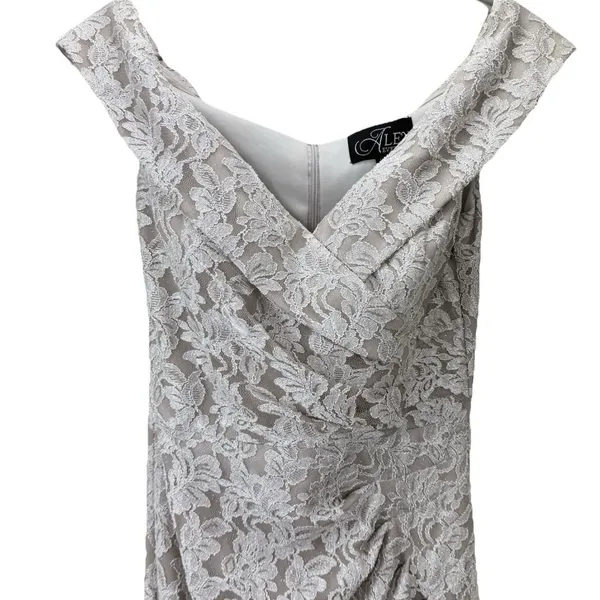 Alex Evenings Ivory Beige Glitter Lace Off Shoulder Formal‎ Maxi Dress Size 10 - Image 5