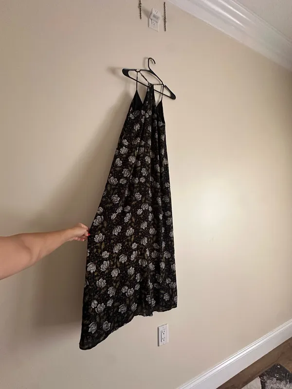 Smell the Roses Black Floral Racerback Slip Maxi Dress Slit Size S - Image 12