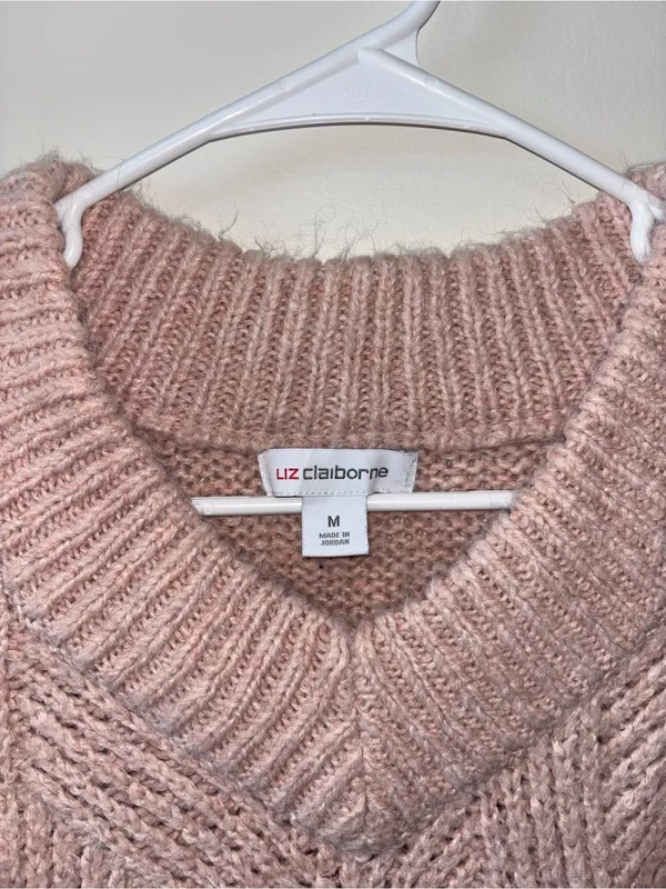 Liz Claiborne Dusty Blush V-Neck Cable Knit Sweater - Image 2