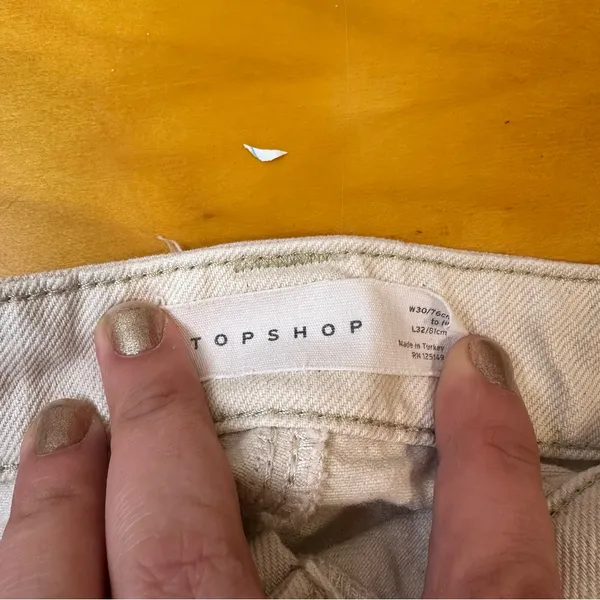 Topshop Wide Leg Baggy Carpenter Jeans Ivory White - Image 4