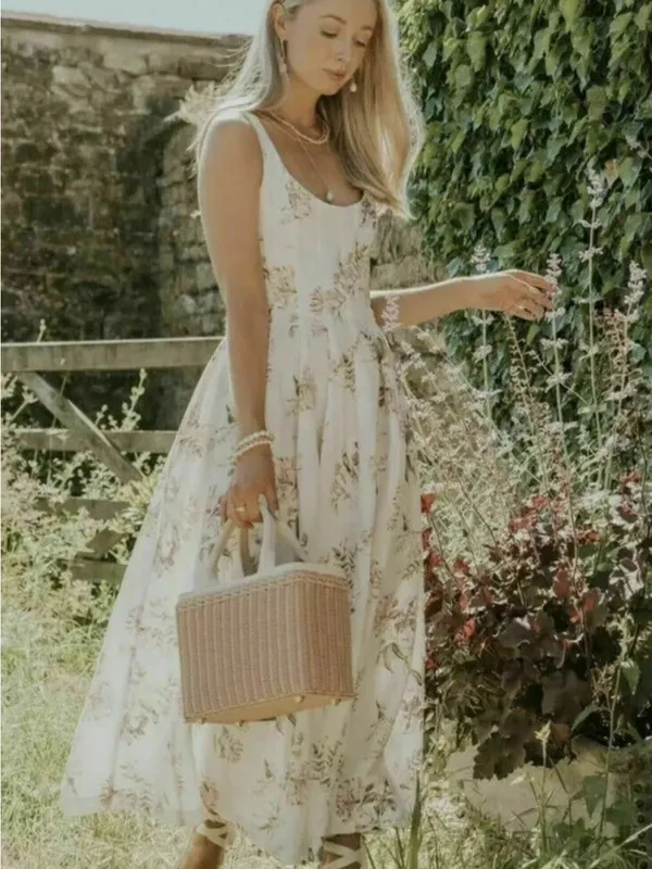 Brock Collection x H&M Lyocell Blend Cream Floral Long Cross Back Dress DESIGNER - Image 9