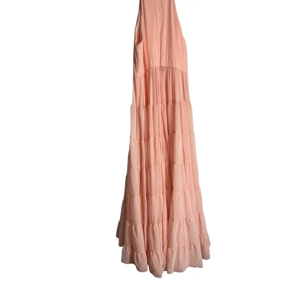 Mac Duggal Light Pink Tiered A-Line Halter Sleeveless Formal Maxi Gown Size 14 - Image 8