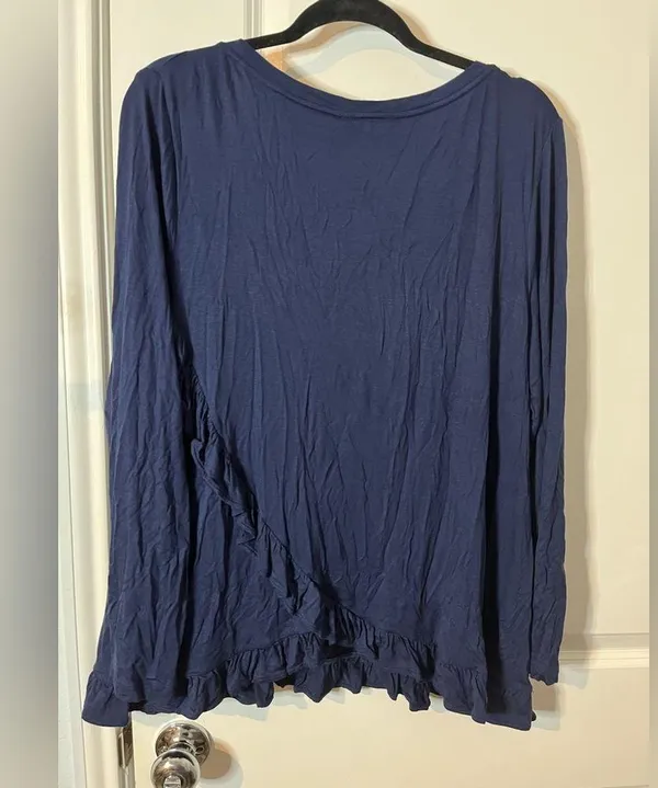 Matilda Jane NWT Top Womens XXL Navy Blue Long Sleeve Ruffle Hem Stretch Casual - Image 2