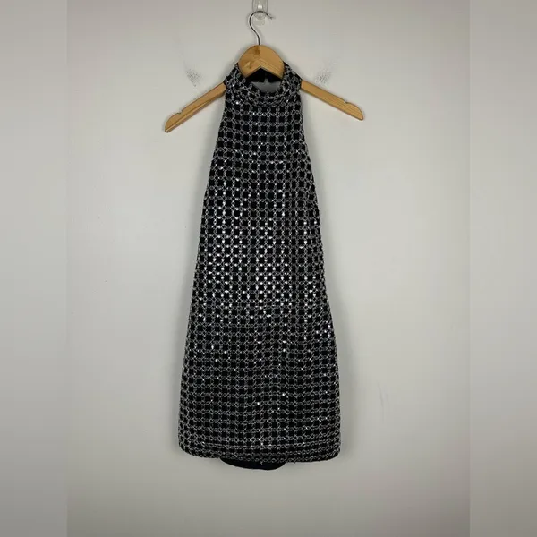 ROTATE Silver‎ Beaded Halter Neck Open Back Mini Dress Women’s Sz 36 - Image 3
